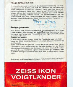Zeiss Ikon / Voigtlander Gebrauchsanleitung Icarex 35S / manual in german